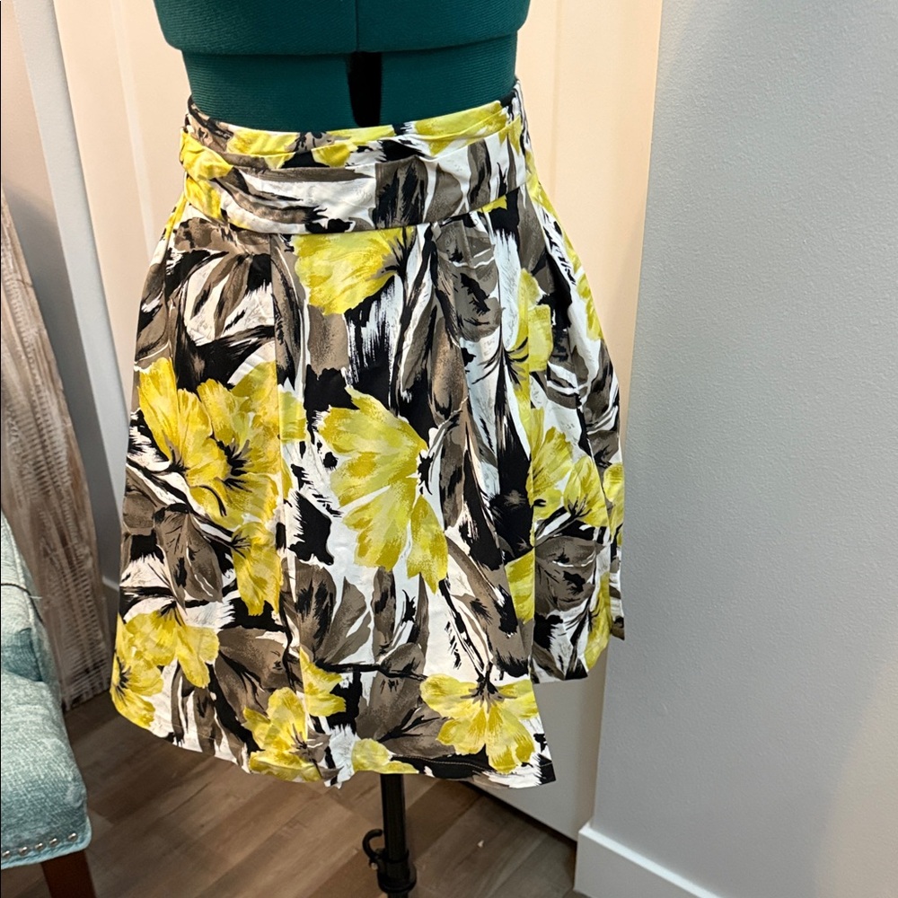 The Limited Yellow and Black Floral A-Line Skirt